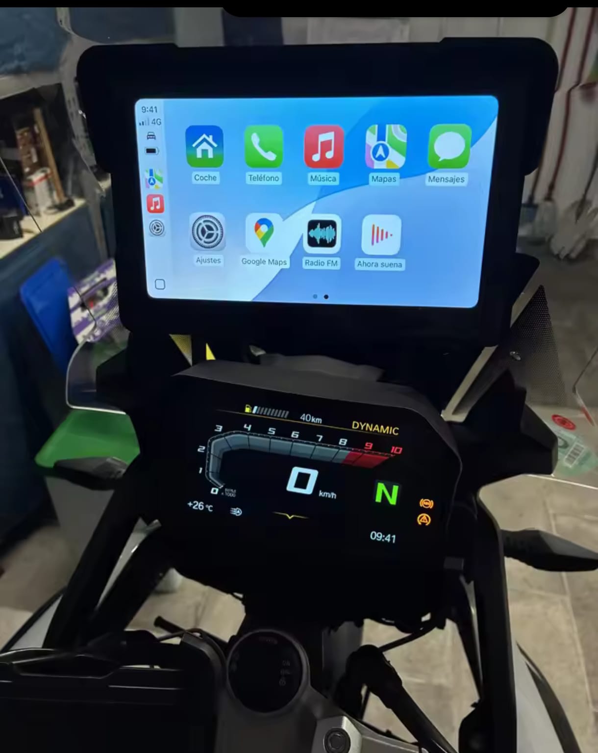 Ecrã carplay e android auto para motos com fixador ao guiador